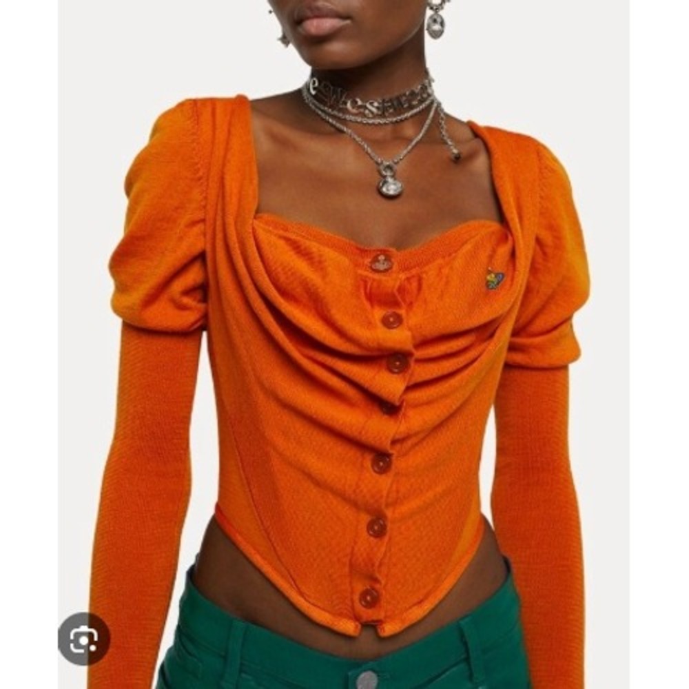 Vivienne Westwood Corset Knit Cardigan Womens S Orange Orb Button Long Sleeve